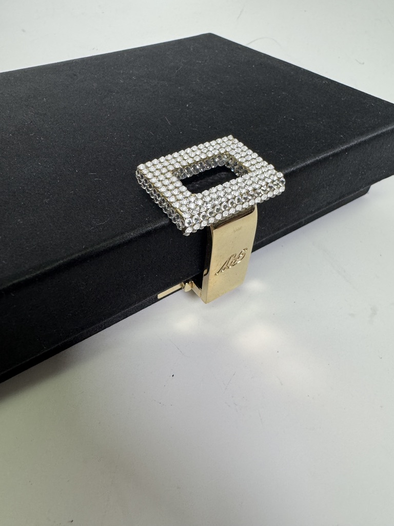 Très Vivier Crystal Buckle Satin Clutch — Black