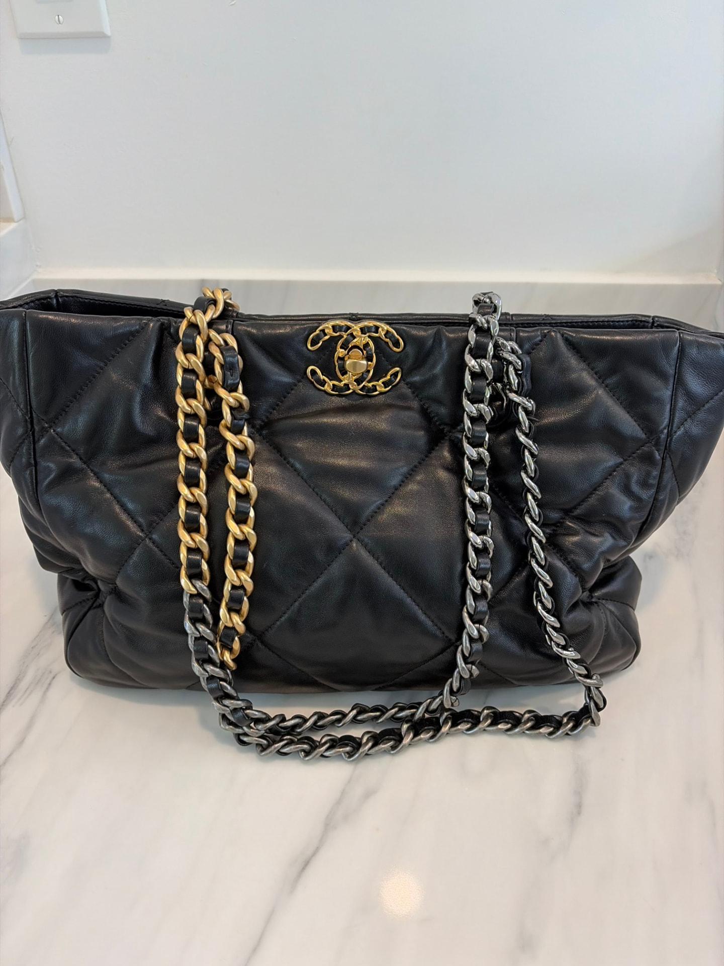 Chanel 19 Shopping Tote — Black Lambskin