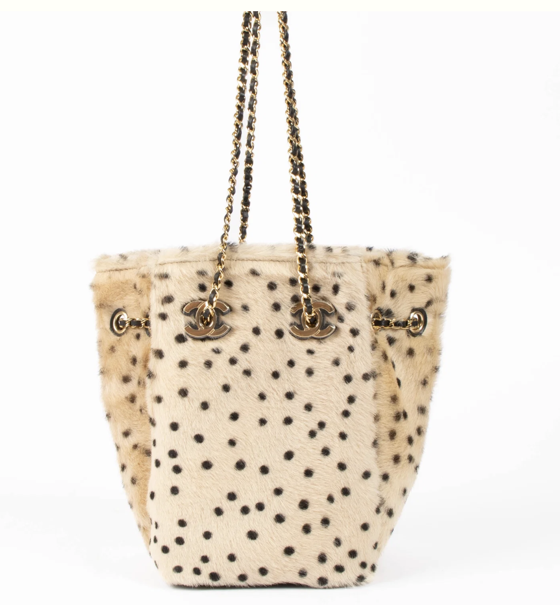 Chanel 26A Dalmatian Pony Hair Mini Bucket Bag with Chain