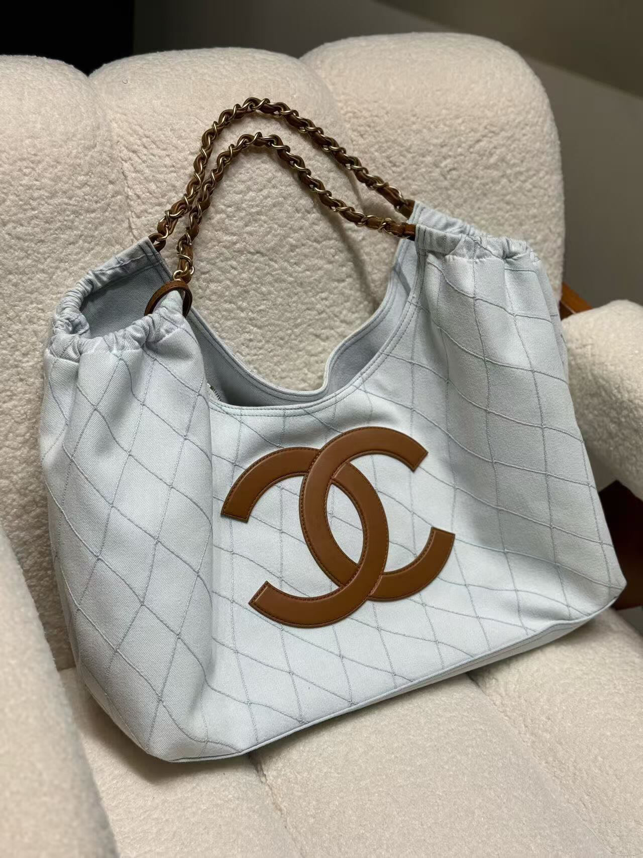 Chanel Coco Beach Small Shopping Tote — Light Blue Denim