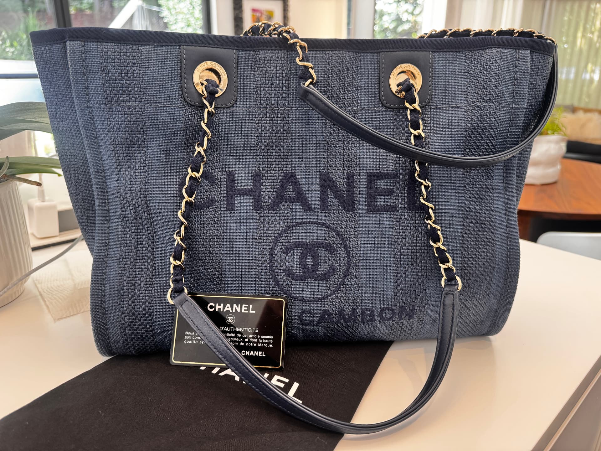 Chanel Deauville Tote — Navy Woven Canvas