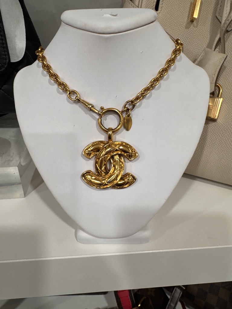 Vintage Quilted CC Pendant Necklace