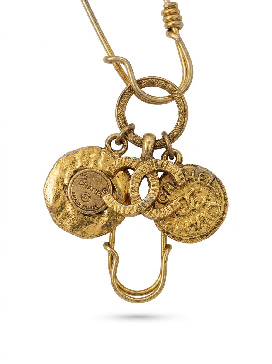 Vintage Gold Coin Safety Pin Brooch