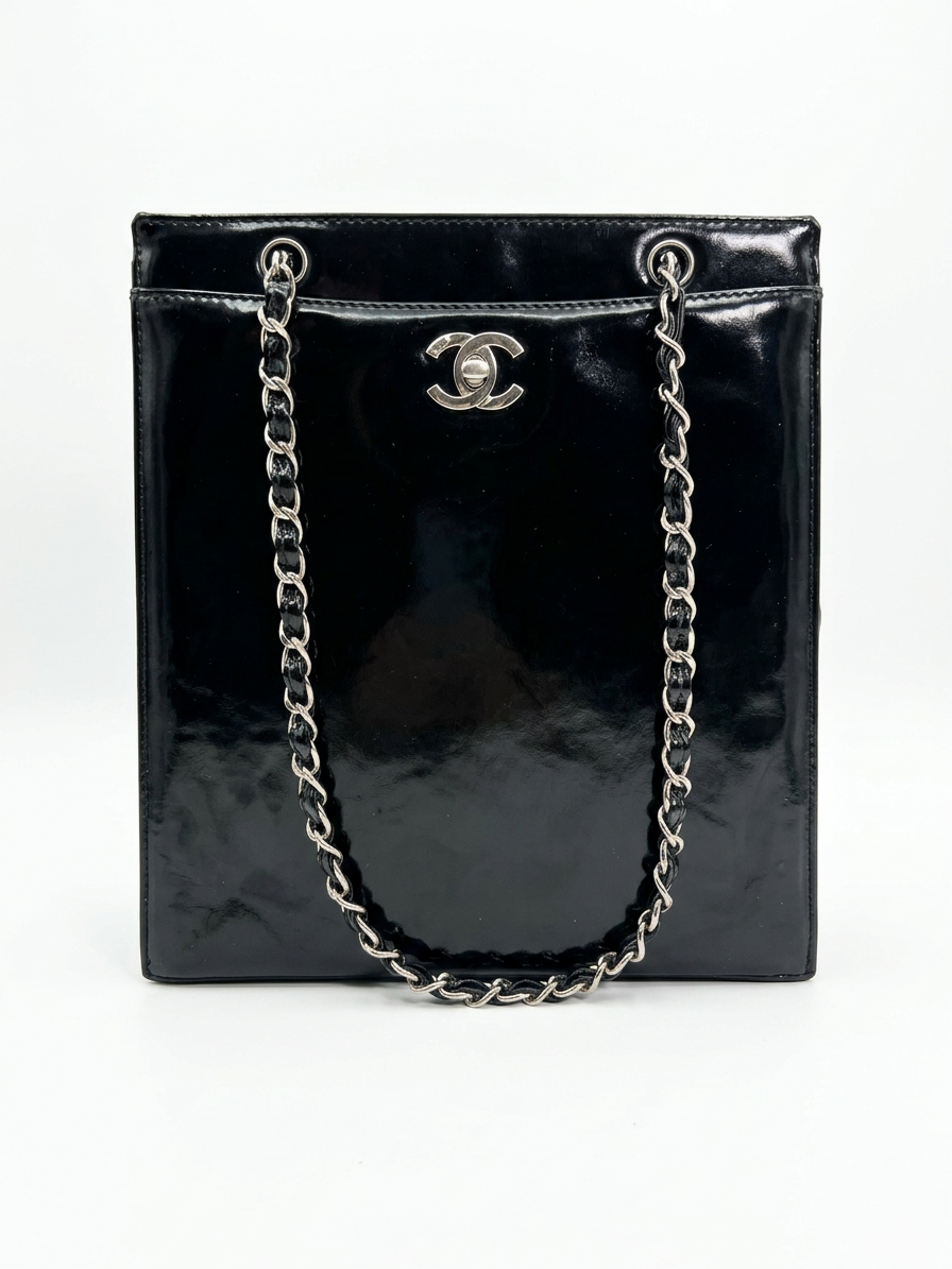 Vintage Patent Shopper Tote — Silver Hardware