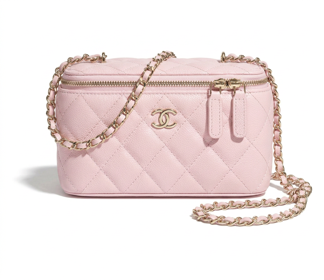 Vanity Case with Chain — Light Pink Caviar