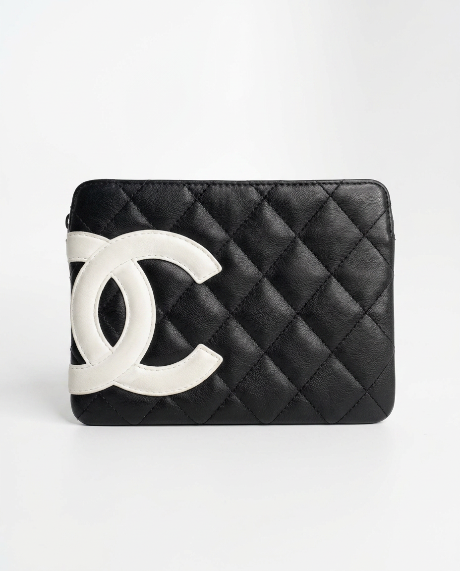 Cambon Quilted Pouch — Black with White CC