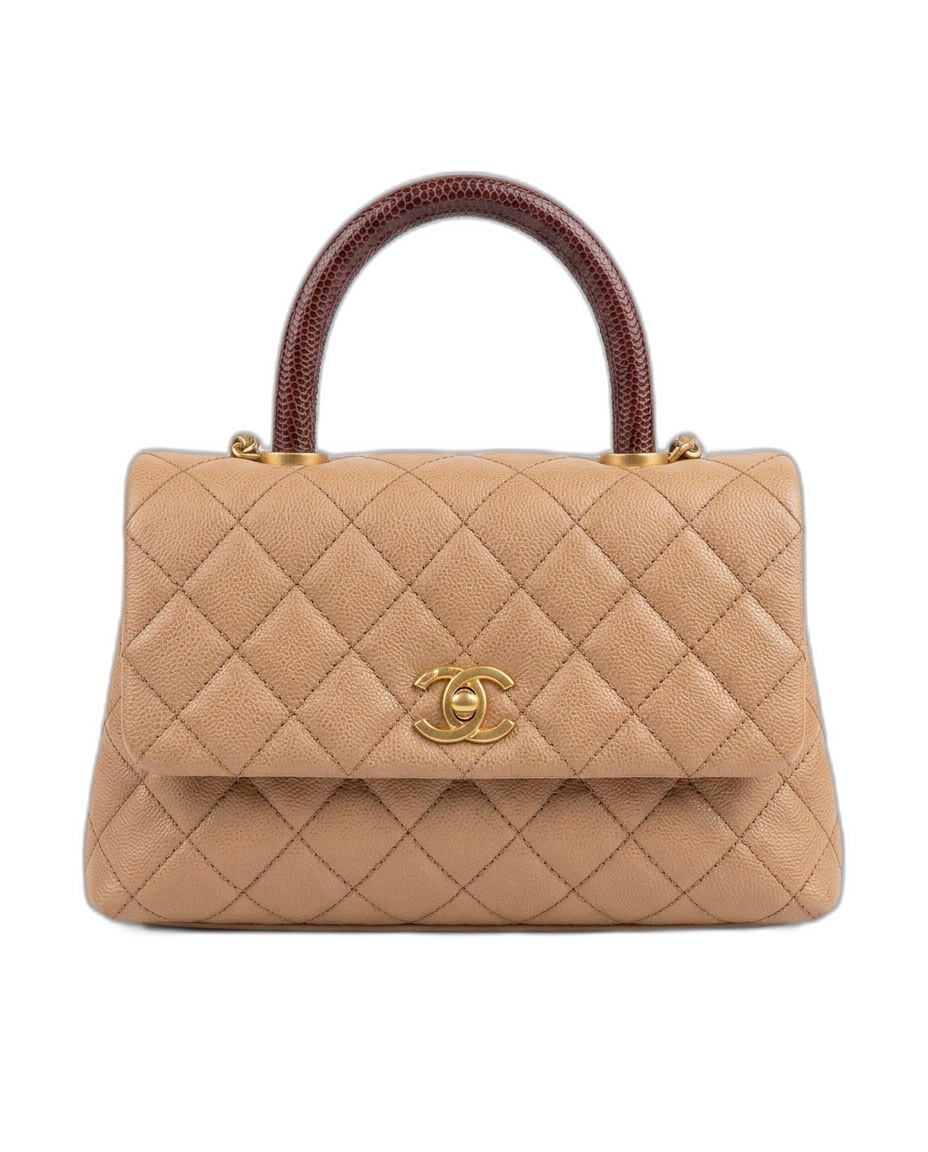 Coco Handle Mini — Beige Caviar, Lizard Handle
