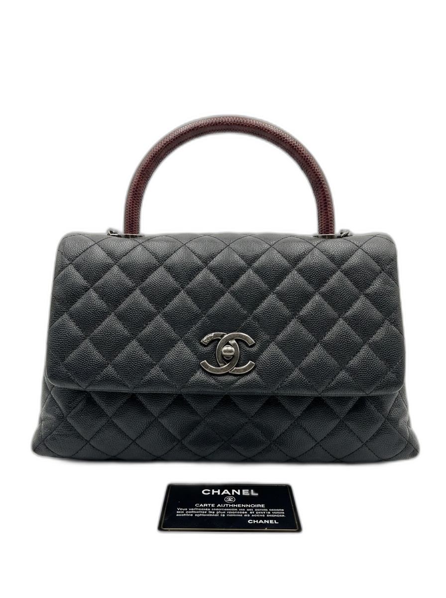 Coco Handle Medium — Black Caviar, Burgundy Lizard