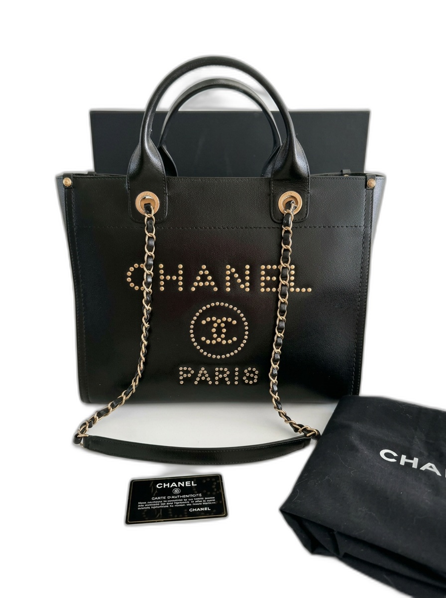 Deauville Tote — Black Studded Calfskin