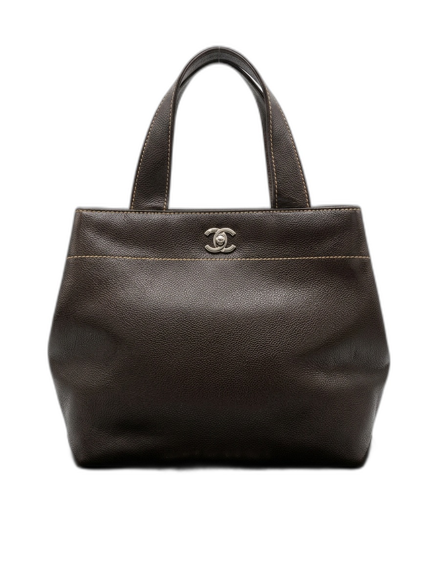 Vintage CC Turn-Lock Tote — Chocolate Brown Caviar