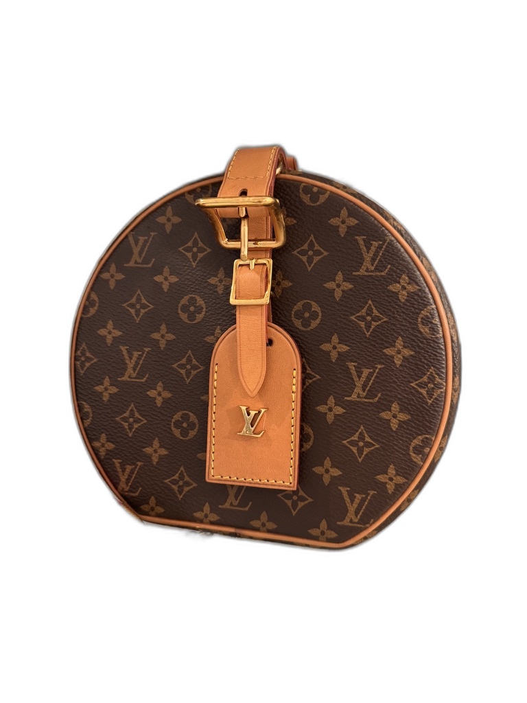 Authenticated Louis Vuitton Petite Boîte Chapeau in Monogram canvas — the modern Mini Hat Box — from the Coconiko Collection inventory