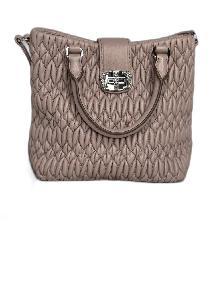 Matelassé Nappa Top-Handle — Pink, Crystal Turnlock